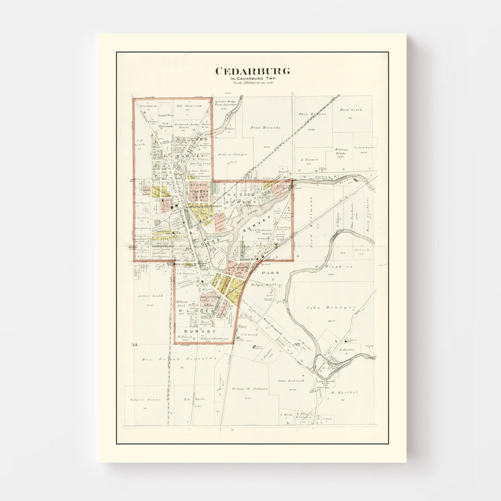 Vintage Map of Cedarburg, Wisconsin 1915