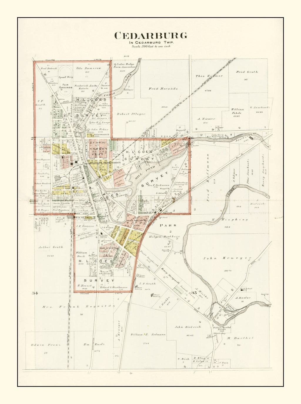 Vintage Map of Cedarburg, Wisconsin 1915