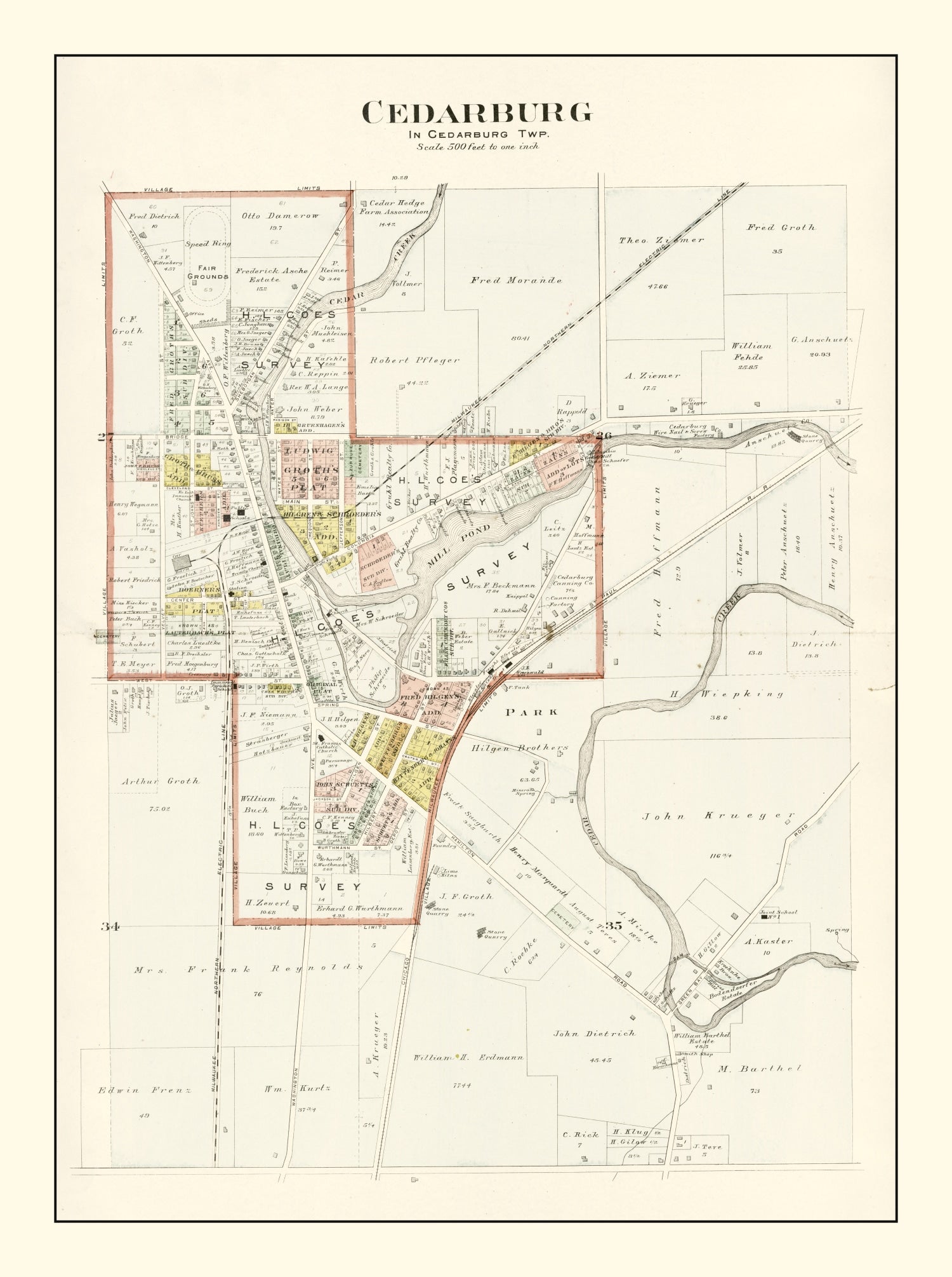 Vintage Map of Cedarburg, Wisconsin 1915