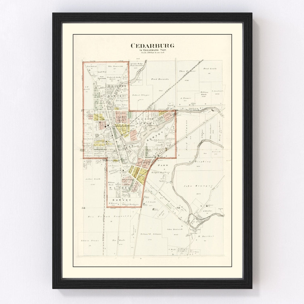 Vintage Map of Cedarburg, Wisconsin 1915