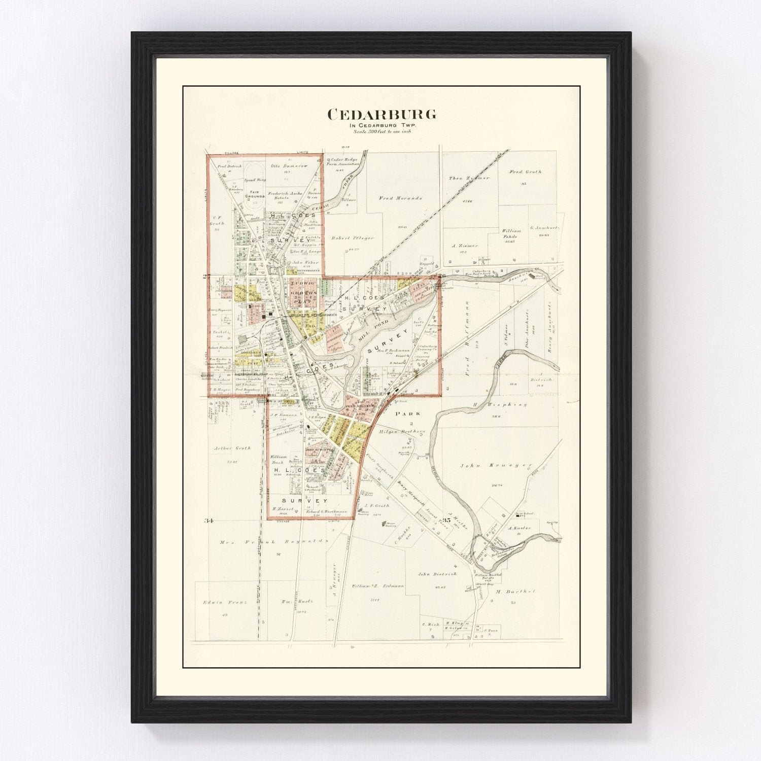 Vintage Map of Cedarburg, Wisconsin 1915