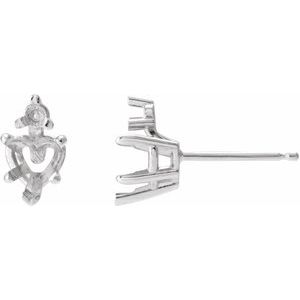 Sterling Silver 5 mm Heart Accented 5-Prong V-End Prong Earring Mounting