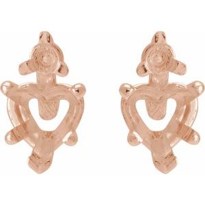 14K Rose Gold 6 mm Heart Accented 5-Prong V-End Prong Earring Mounting – image 2