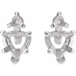 Platinum 4 mm Heart Accented 5-Prong V-End Prong Earring Mounting – image 2