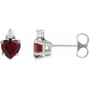 14K White Gold Natural Mozambique Garnet & .06 Natural Diamond Stud Earrings