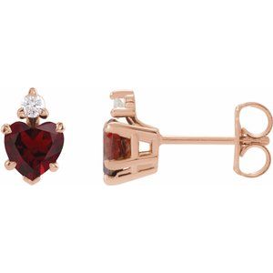 14K Rose Gold Natural Mozambique Garnet & .06 Natural Diamond Stud Earrings