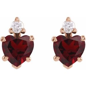 14K Rose Gold Natural Mozambique Garnet & .06 Natural Diamond Stud Earrings – image 2
