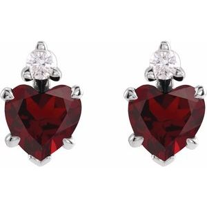 Sterling Silver Natural Mozambique Garnet & .06 Natural Diamond Stud Earrings – image 2