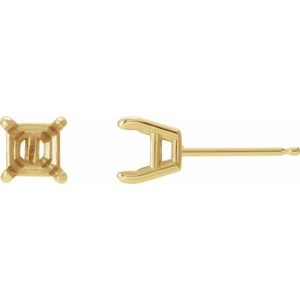 14K Yellow Gold 4x4 mm Asscher 4-Prong Stud Earring Mounting