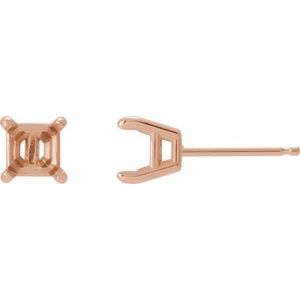 14K Rose Gold 5x5 mm Asscher 4-Prong Stud Earring Mounting