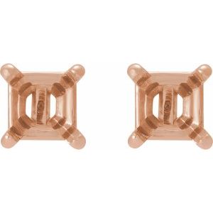 14K Rose Gold 5x5 mm Asscher 4-Prong Stud Earring Mounting – image 2