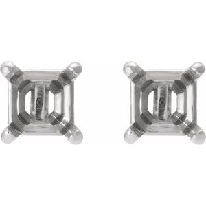 14K White Gold 3.5x3.5 mm Asscher 4-Prong Stud Earring Mounting – image 2