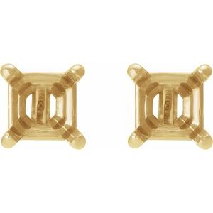 14K Yellow Gold 3.5x3.5 mm Asscher 4-Prong Stud Earring Mounting – image 2