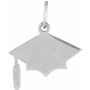 14K White Gold Engravable Graduation Cap Charm/Pendant