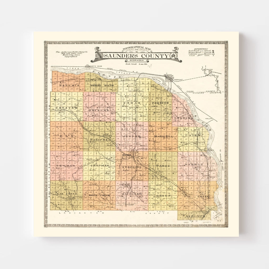Vintage Map of Saunders County, Nebraska 1916