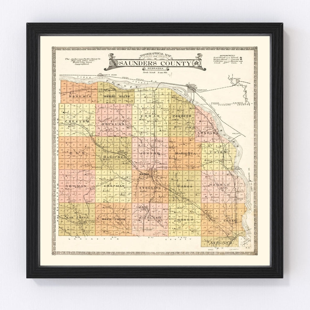 Vintage Map of Saunders County, Nebraska 1916