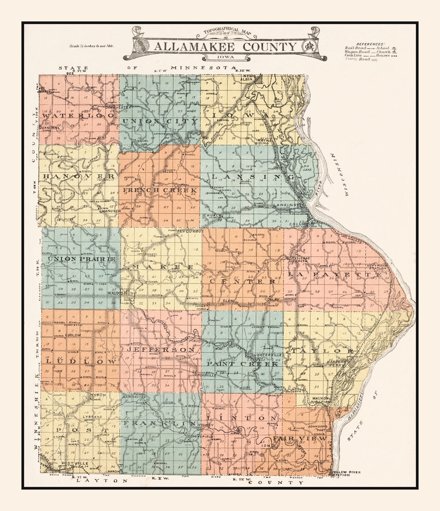 Vintage Map of Allamakee County, Iowa 1917