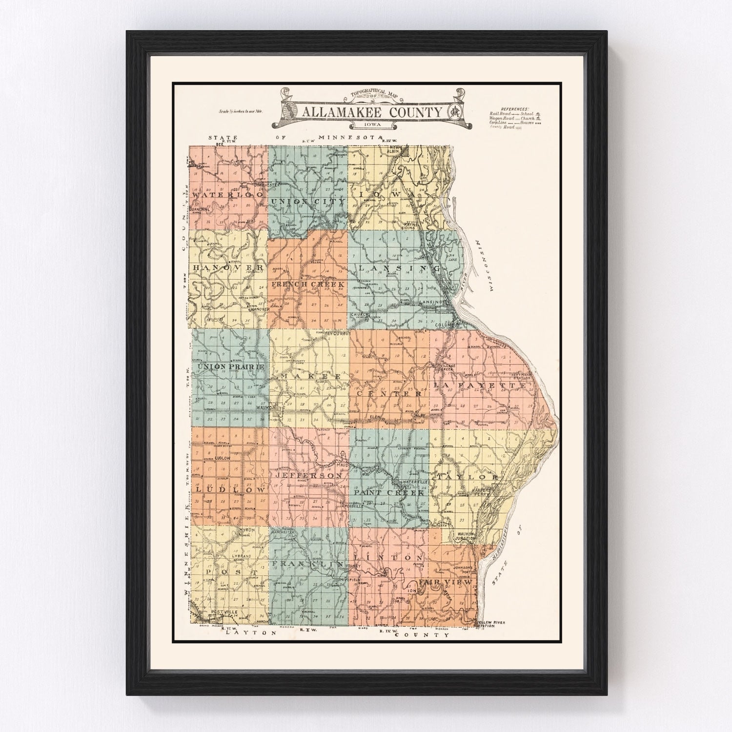 Vintage Map of Allamakee County, Iowa 1917