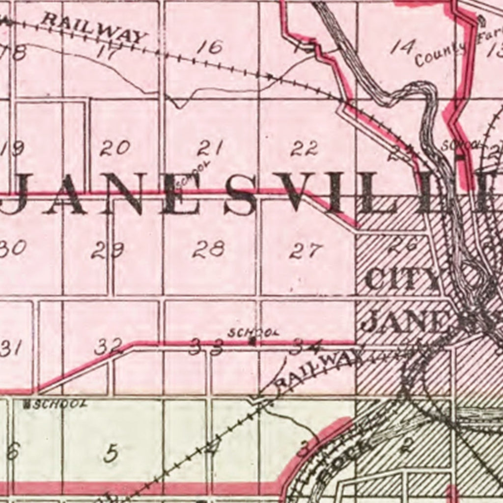 Vintage Map of Rock County, Wisconsin 1917