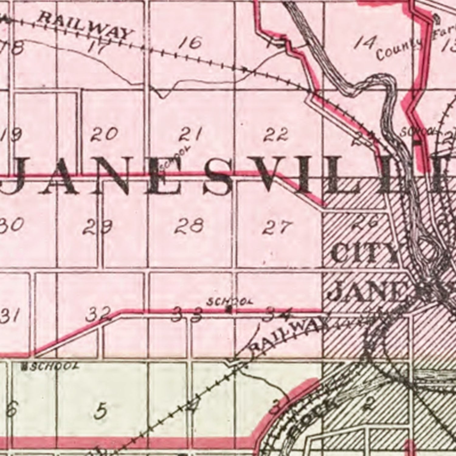 Vintage Map of Rock County, Wisconsin 1917