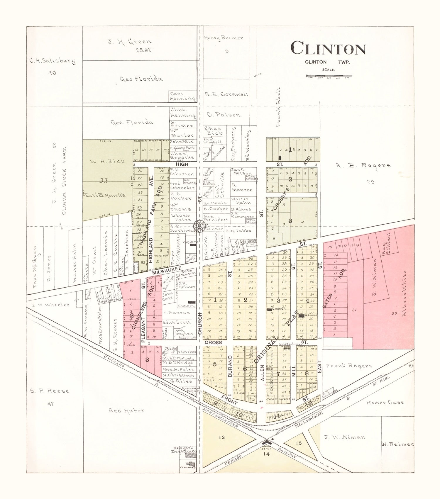 Vintage Map of Clinton, Wisconsin 1917