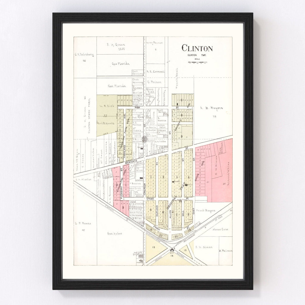 Vintage Map of Clinton, Wisconsin 1917