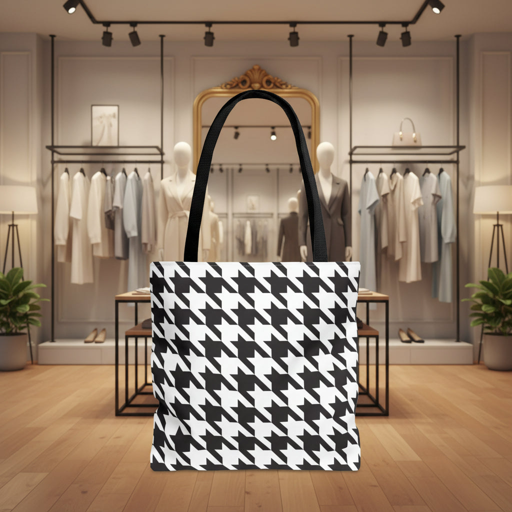 Black & White Houndstooth Tote Bag