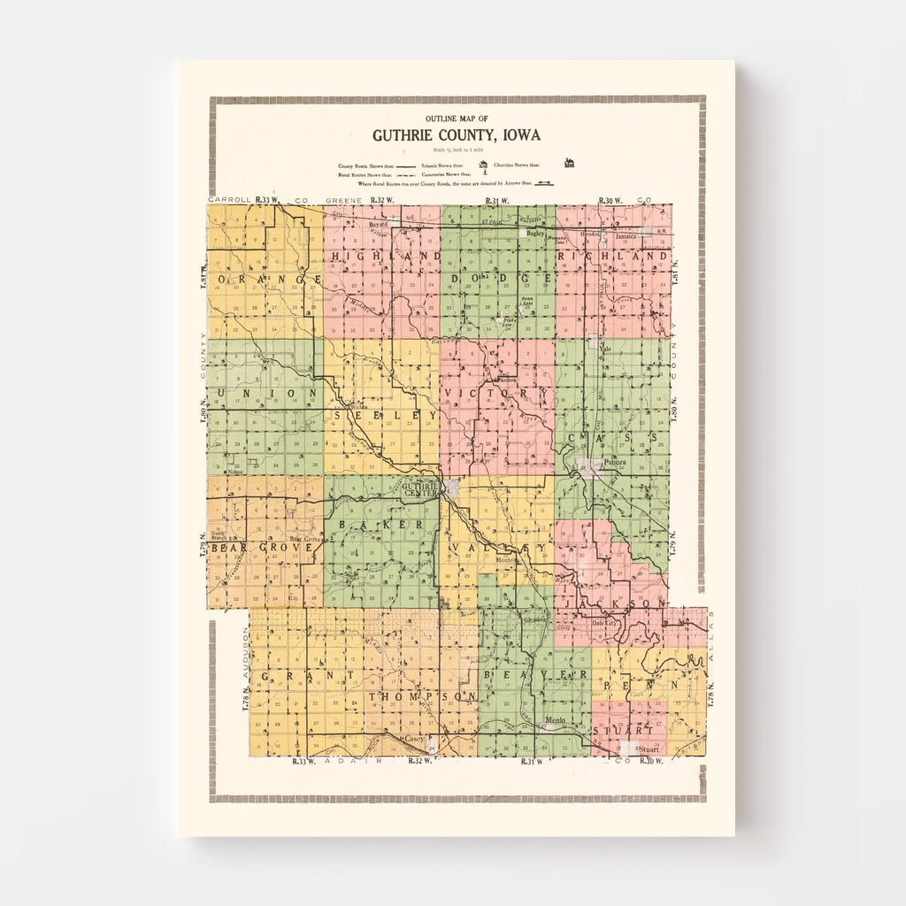 Vintage Map of Guthrie County, Iowa 1917