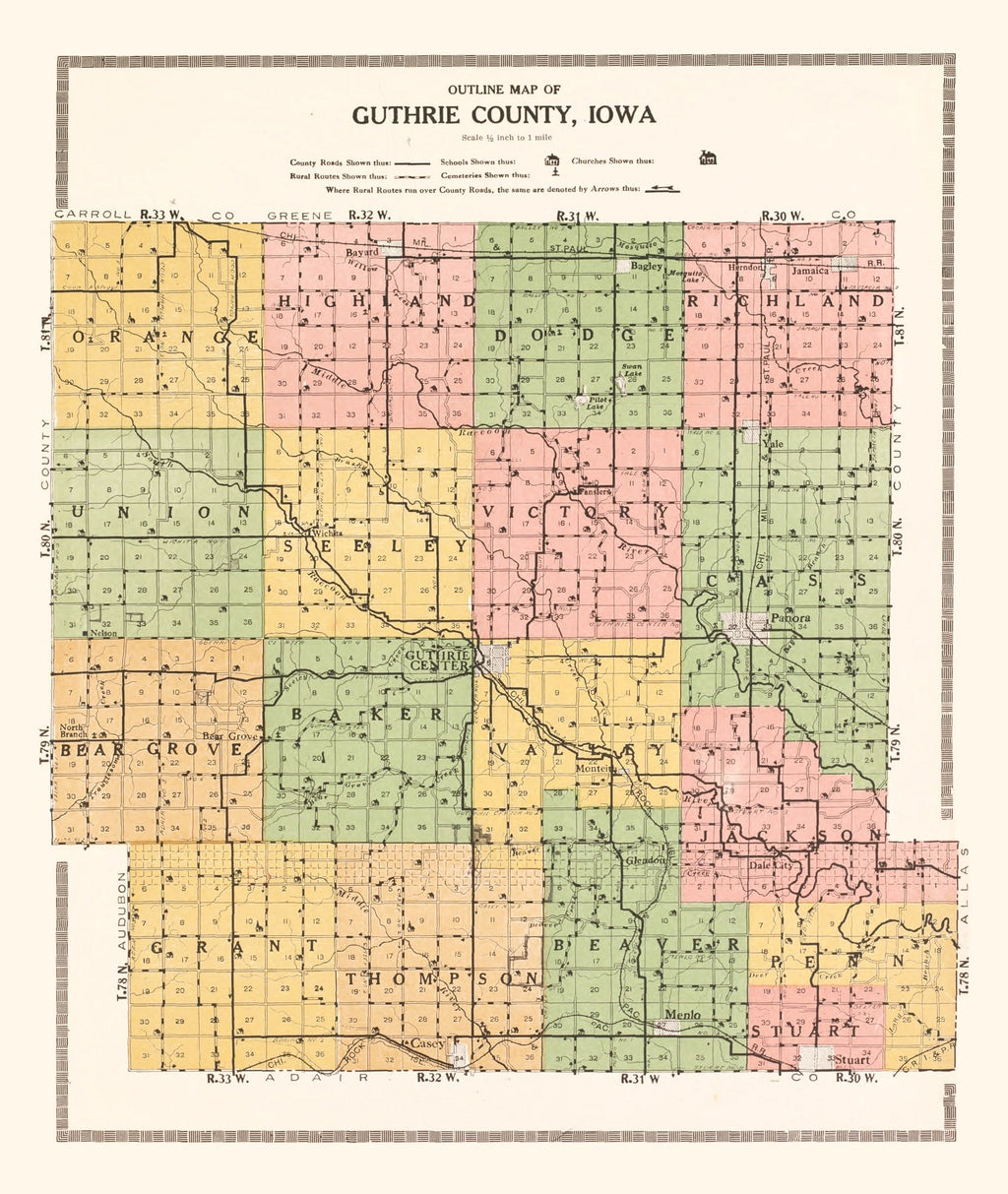 Vintage Map of Guthrie County, Iowa 1917