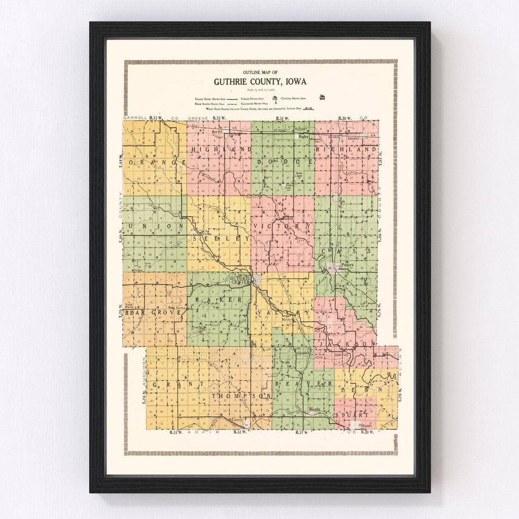 Vintage Map of Guthrie County, Iowa 1917