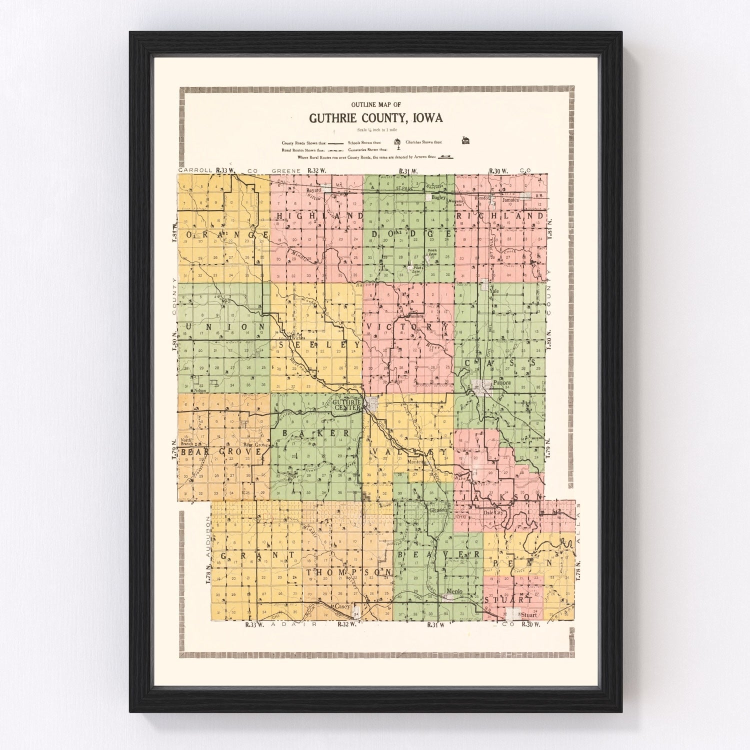 Vintage Map of Guthrie County, Iowa 1917