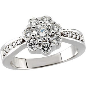 14K White Gold 1 1/8 Natural Diamond Cluster Ring