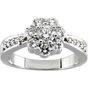 14K White Gold 1 1/8 Natural Diamond Cluster Ring