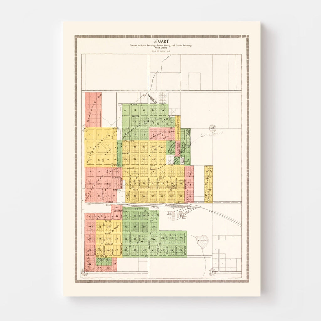 Vintage Map of Stuart, Iowa 1917
