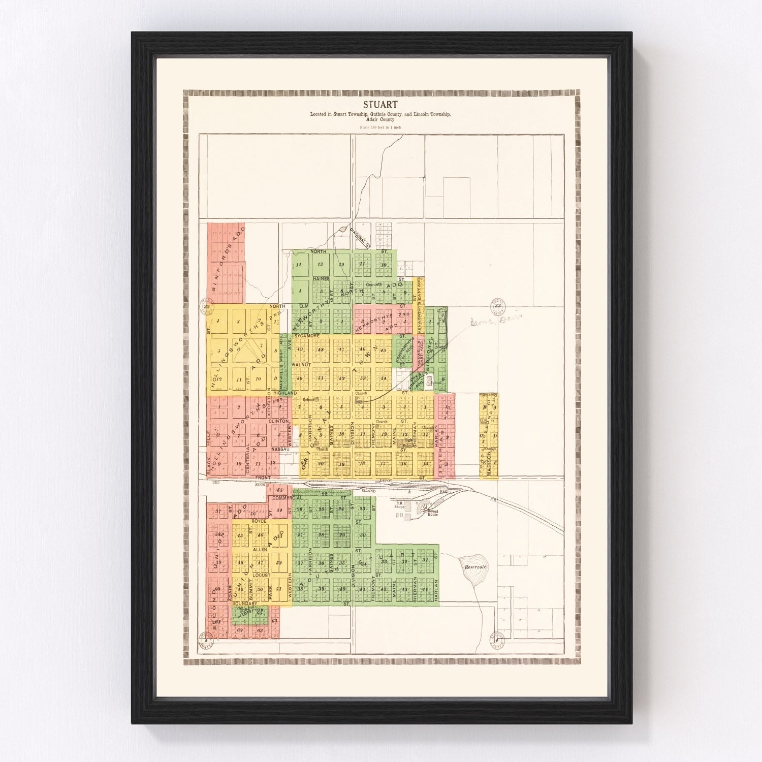 Vintage Map of Stuart, Iowa 1917