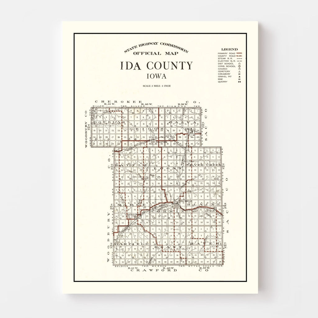 Vintage Map of Ida County, Iowa 1920