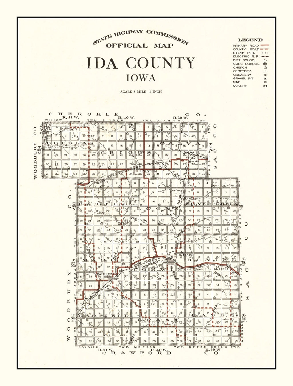 Vintage Map of Ida County, Iowa 1920