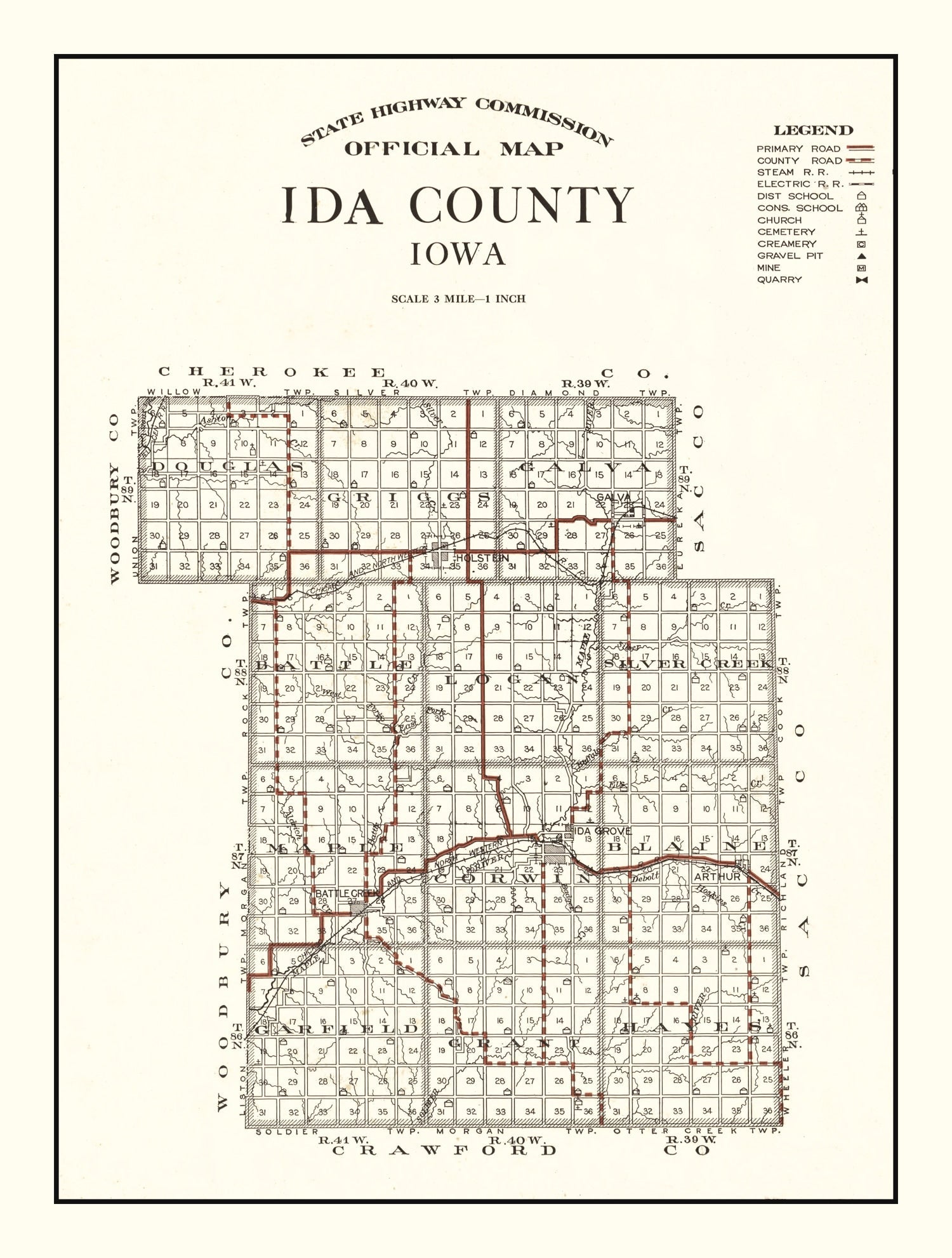 Vintage Map of Ida County, Iowa 1920