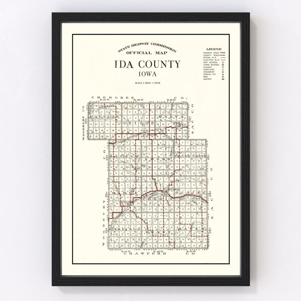 Vintage Map of Ida County, Iowa 1920