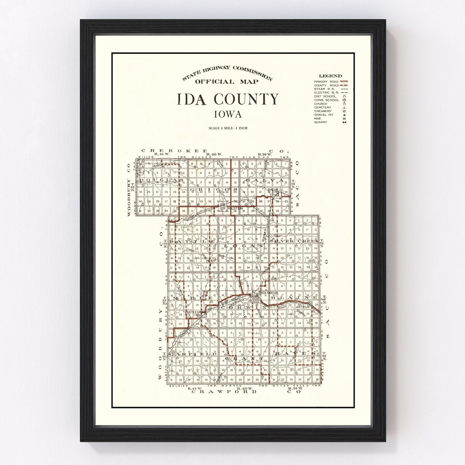 Vintage Map of Ida County, Iowa 1920