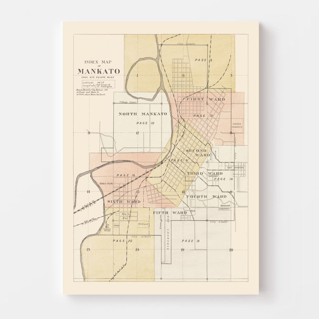 Vintage Map of Mankato, Minnesota 1921
