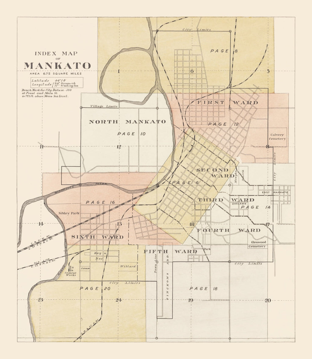 Vintage Map of Mankato, Minnesota 1921