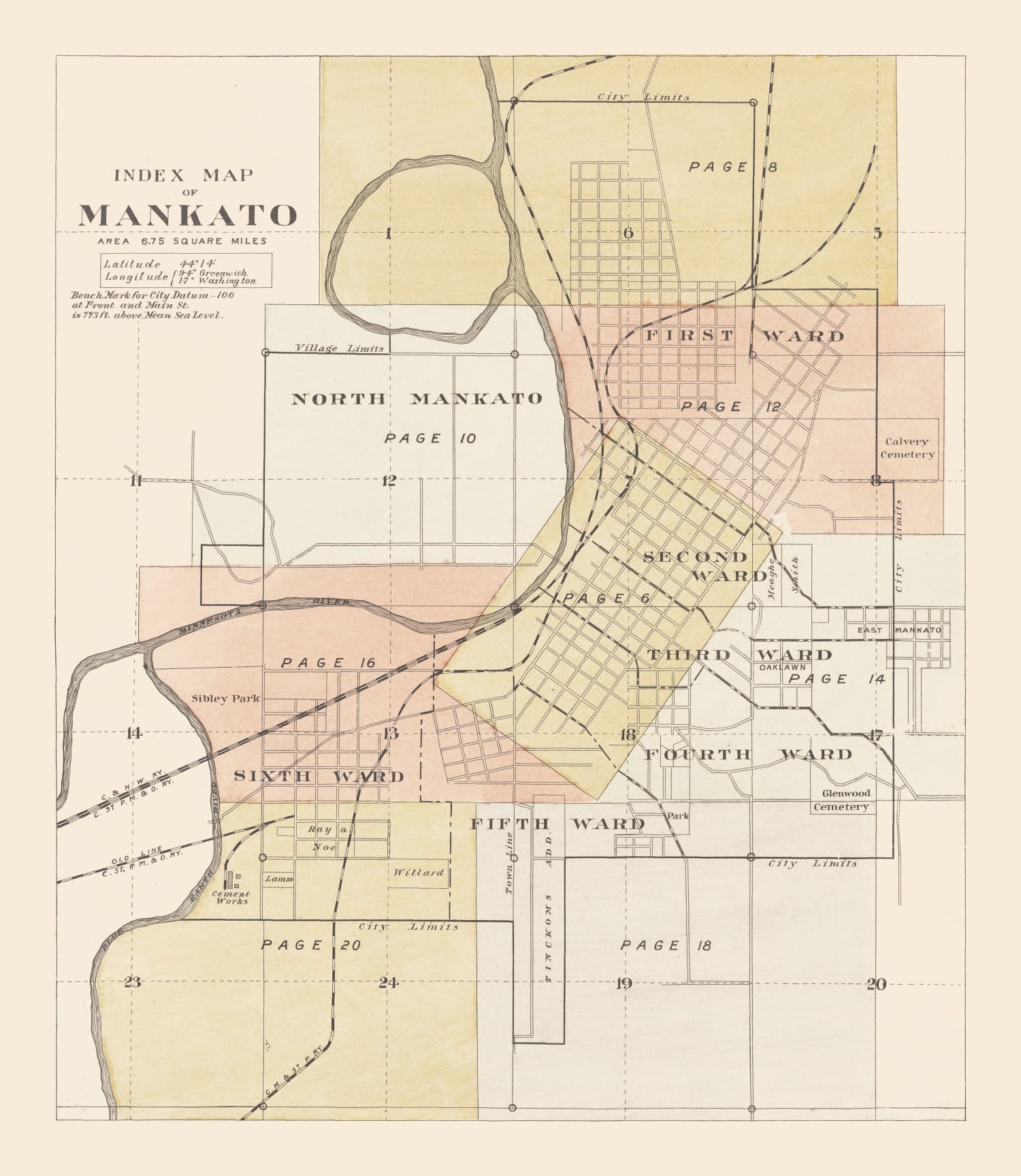 Vintage Map of Mankato, Minnesota 1921
