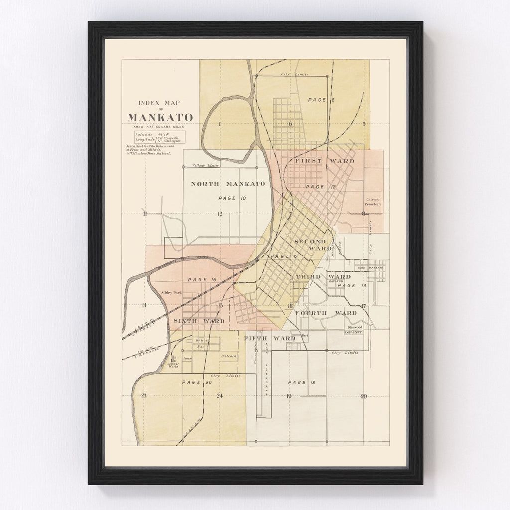 Vintage Map of Mankato, Minnesota 1921