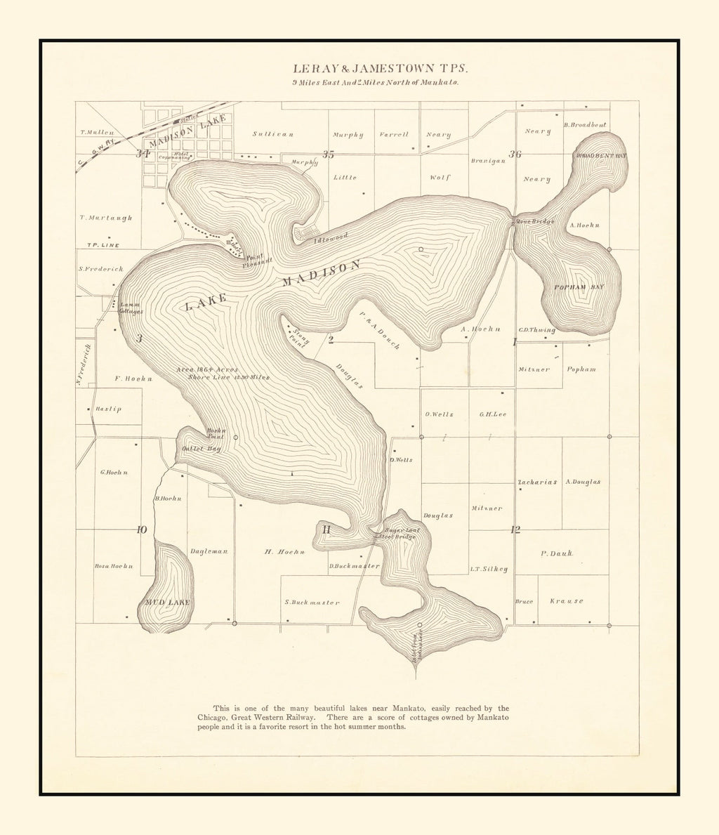 Vintage Lake Madison, MN Map 1921