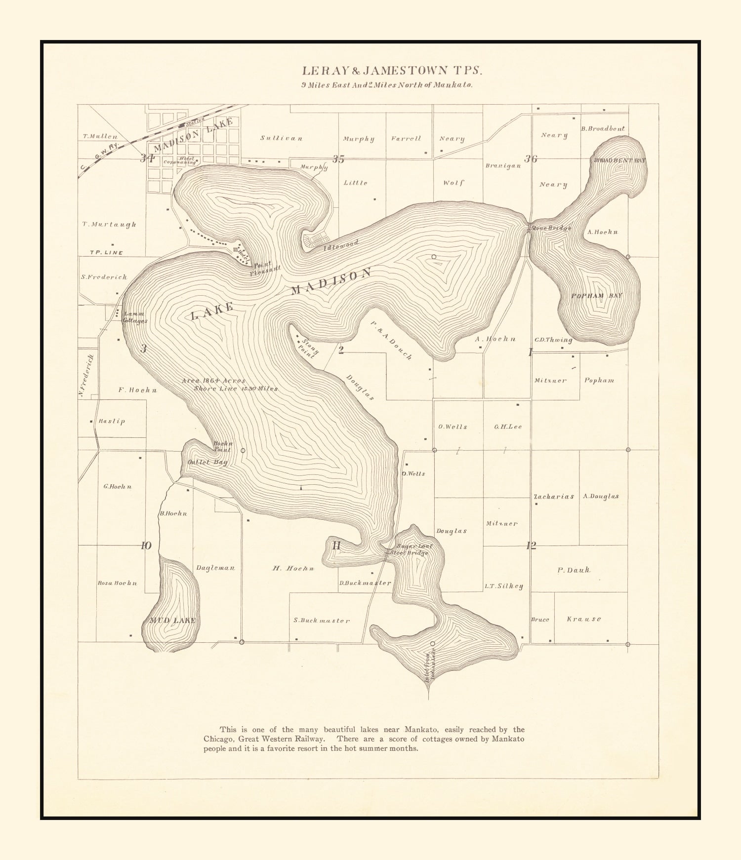 Vintage Lake Madison, MN Map 1921