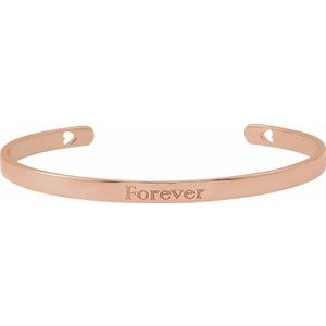 14K Rose Engravable Heart Pierced Cuff 7" Bracelet