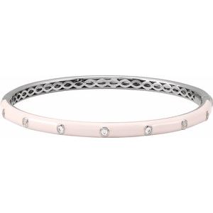 14K White Gold 1/5 CTW Natural Diamond & Pink Enamel 7" Bangle Bracelet