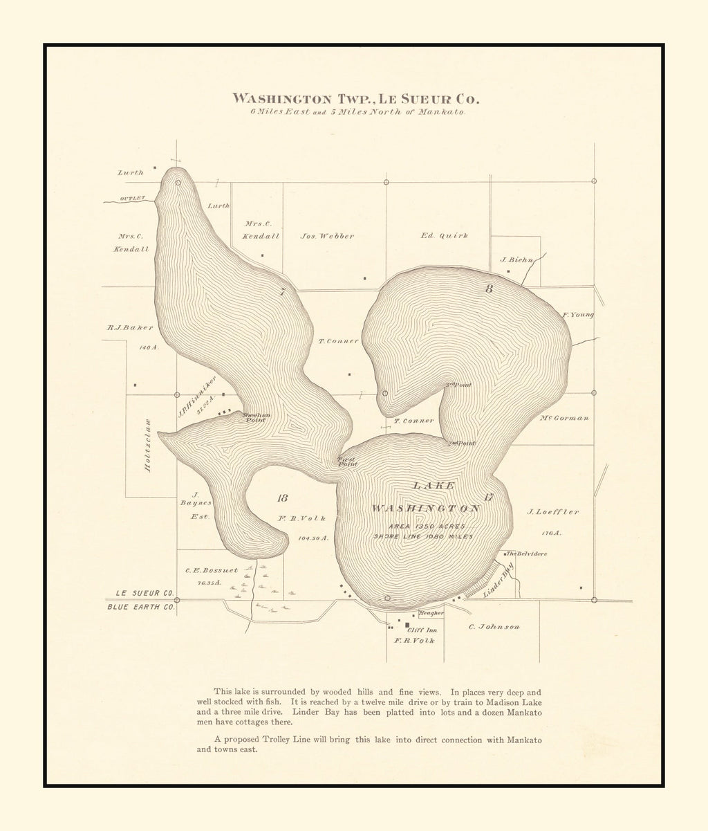 Vintage Lake Washington, MN Map 1921