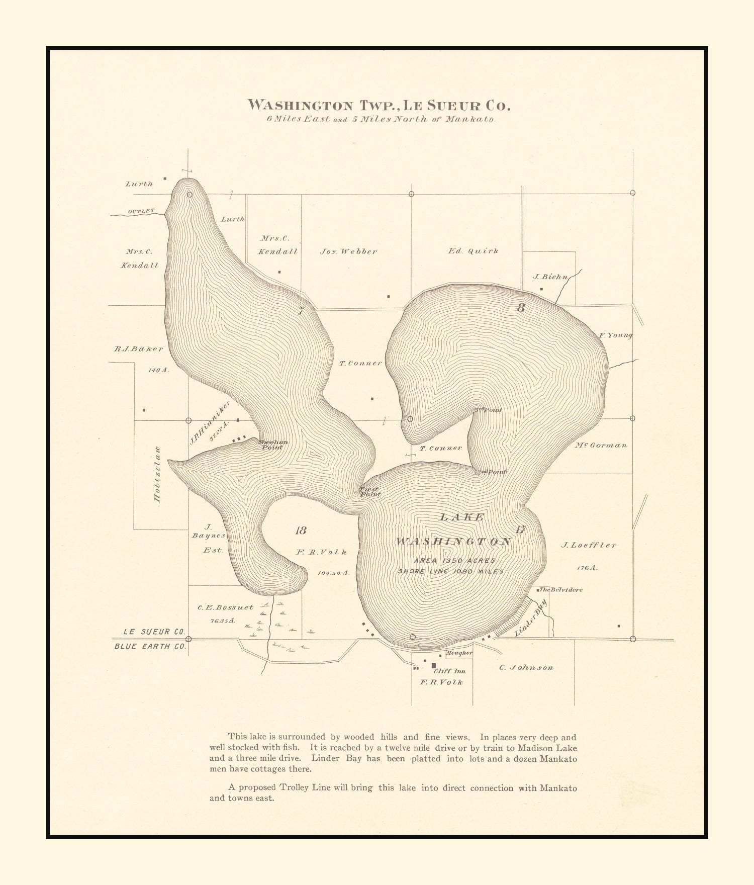Vintage Lake Washington, MN Map 1921
